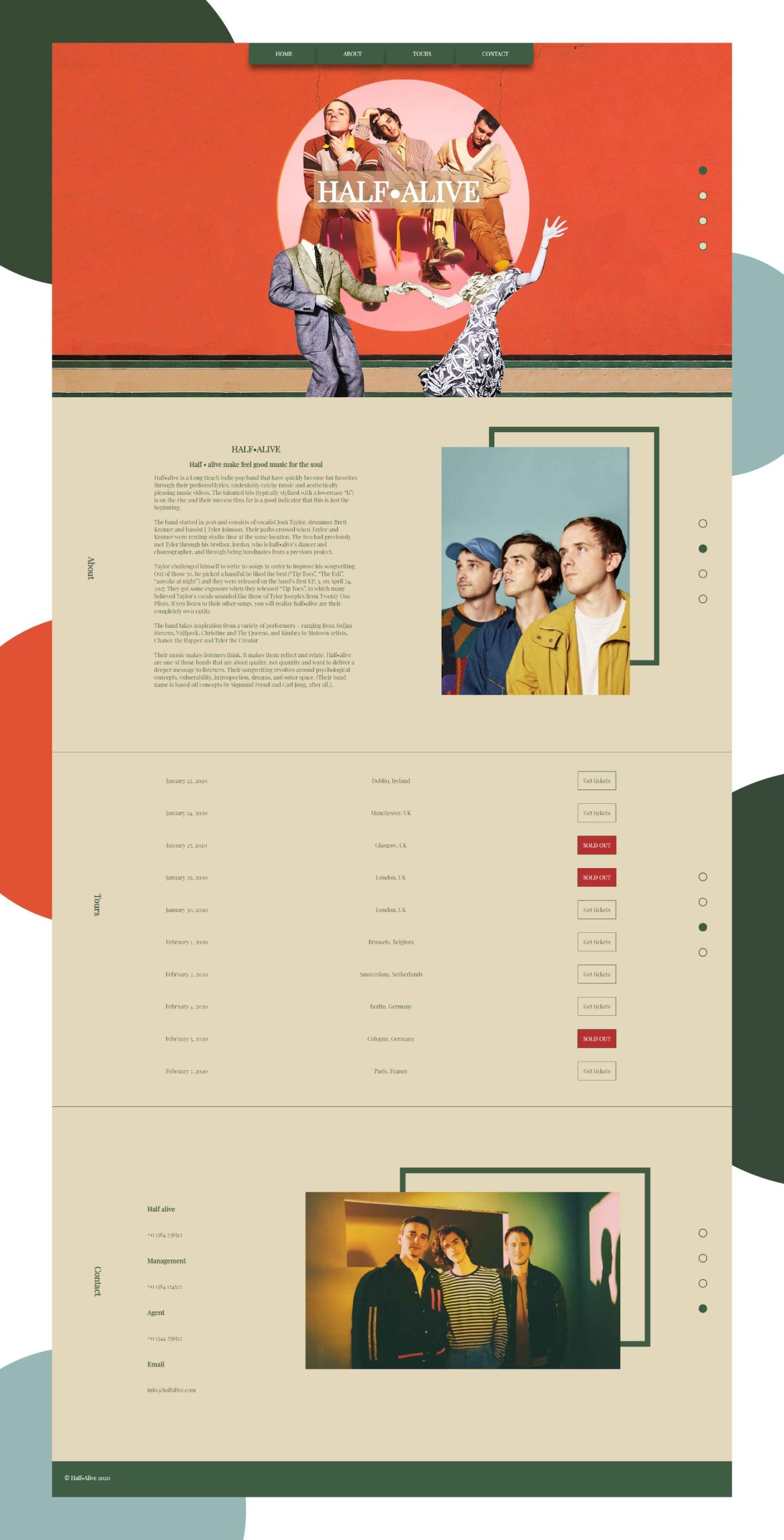 Website design for a group 'Half Alive' 	&copy; 2019